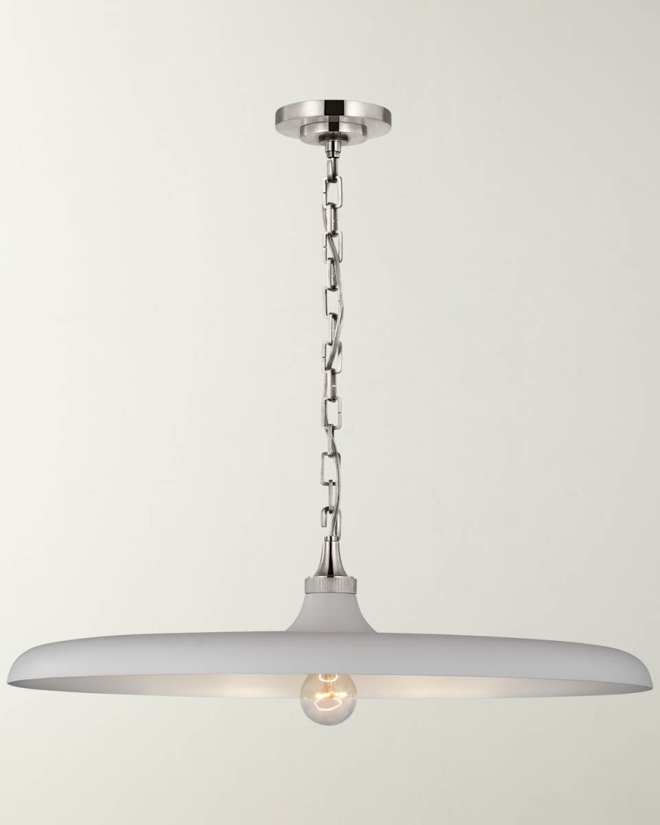 Piatto Large Pendant In Hand-Rubbed Antique Brass With Plaster White Shade By Thomas O'Brien