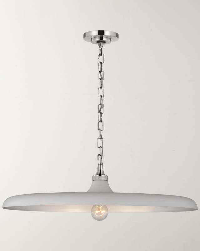 Piatto Large Pendant In Hand-Rubbed Antique Brass With Plaster White Shade By Thomas O'Brien