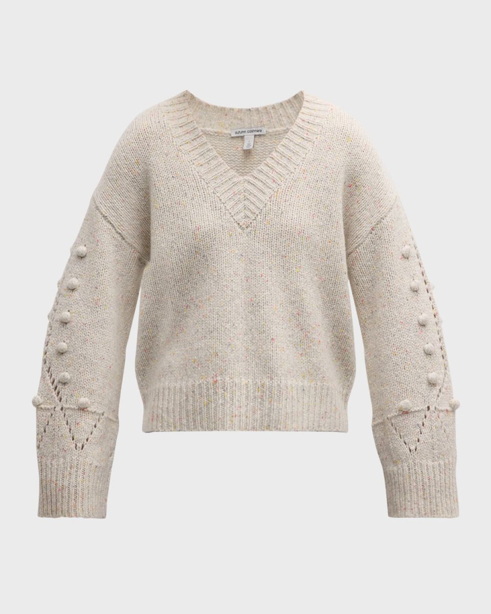 Chunky Pointelle-Sleeve Cashmere Sweat