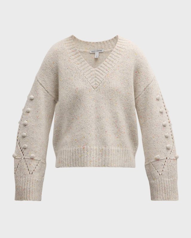 Chunky Pointelle-Sleeve Cashmere Sweat