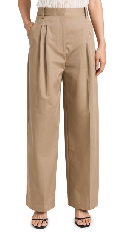 Róhe Wide Leg Pleated Chino Toffee