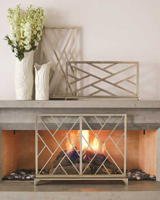 Chinoise Fret Nickel Fireplace Screen