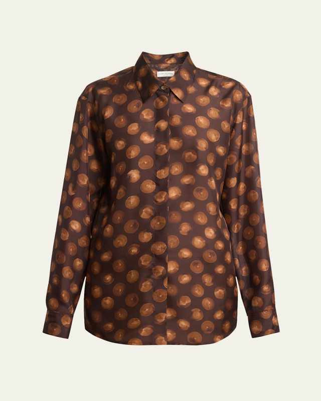 Clavel Printed Button Down Silk Blouse