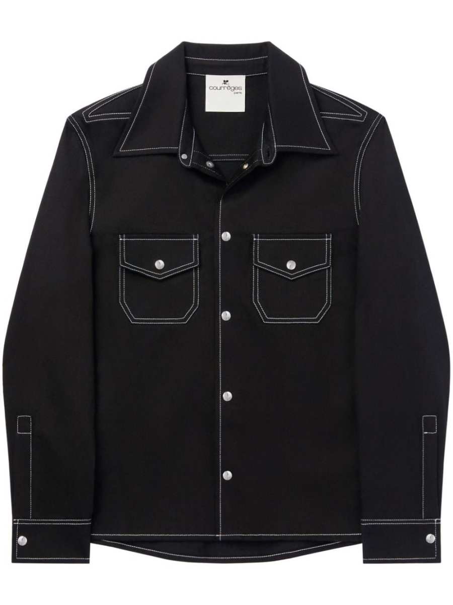 double pocket topstitched denim shirt