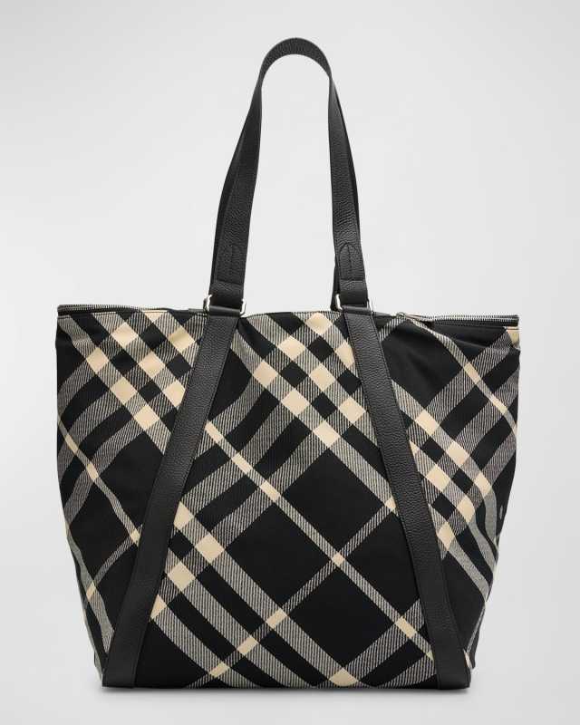 Check Canvas Shopper Tote Bag