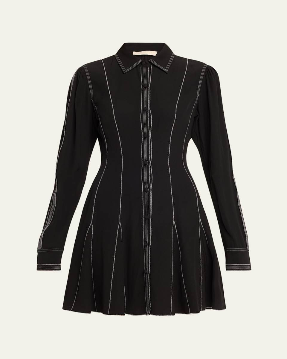 Roanne Topstitched Button-Front Mini Dress