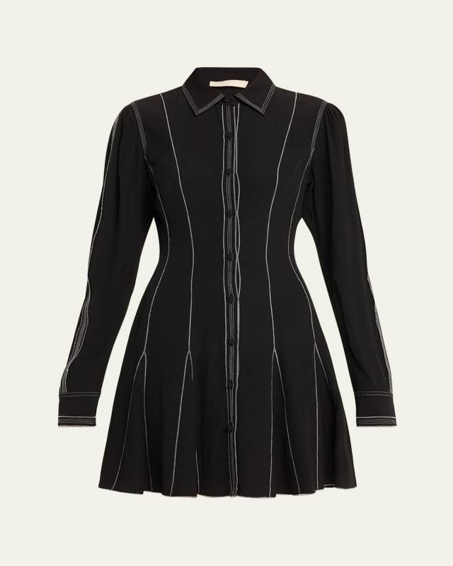 Roanne Topstitched Button-Front Mini Dress