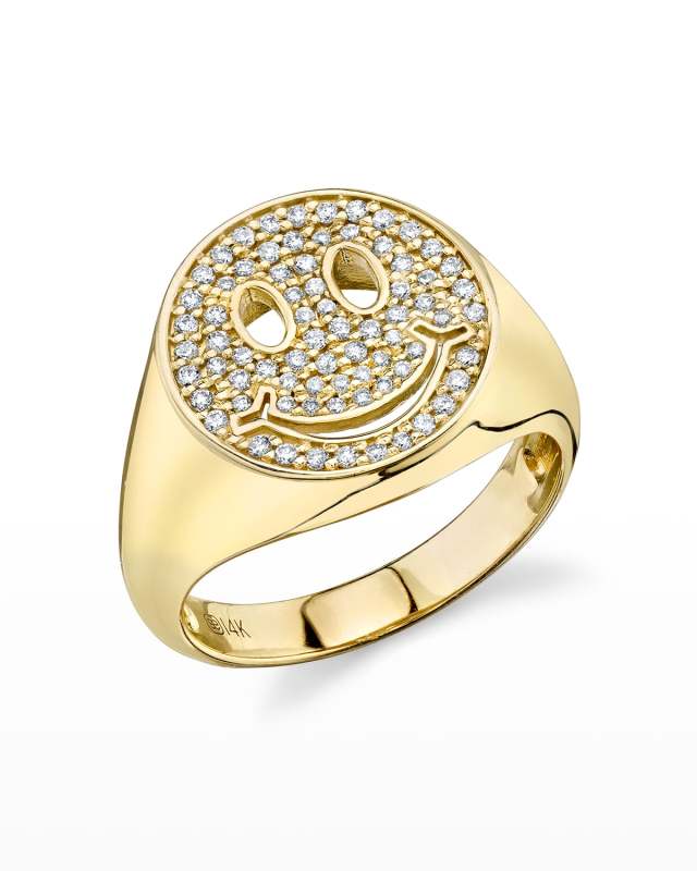 14k Diamond Happy Face Ring, Size