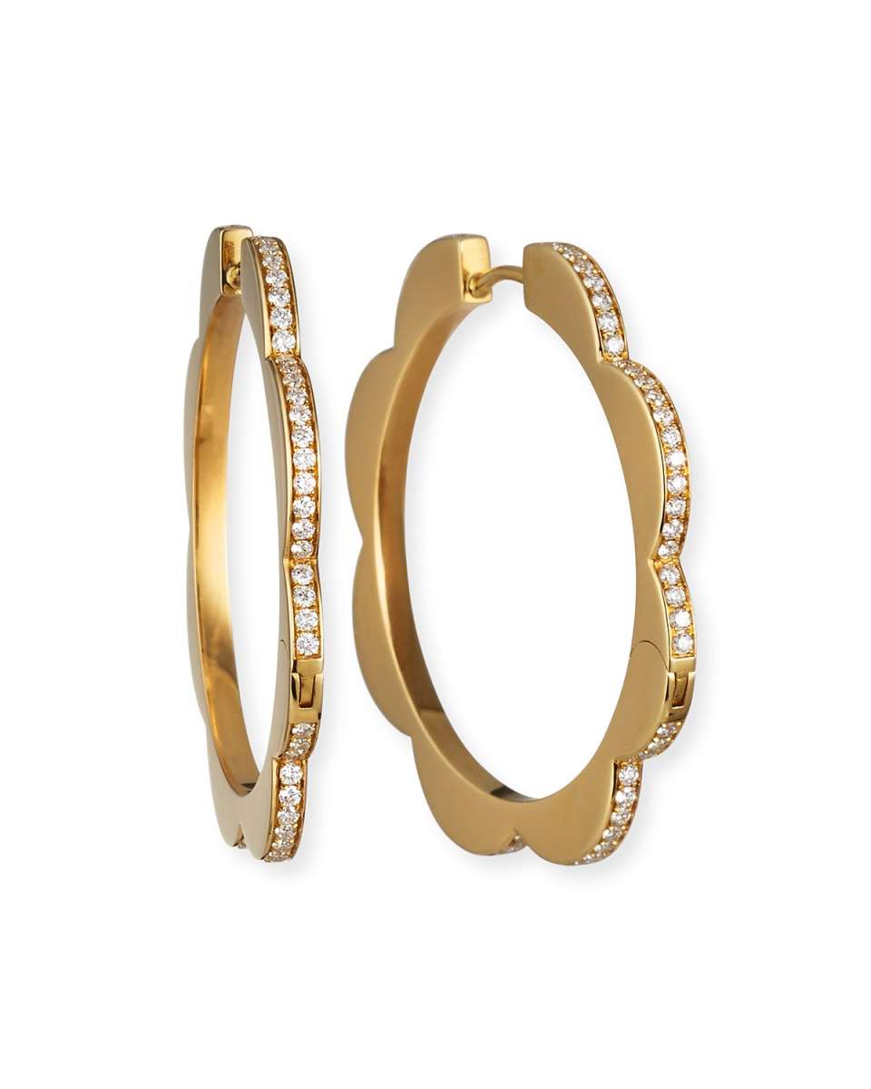 18k Yellow Gold Large Diamond Triplet Hoop Earrings