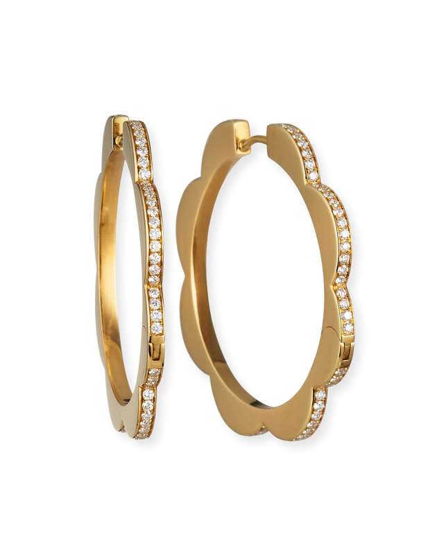 18k Yellow Gold Large Diamond Triplet Hoop Earrings