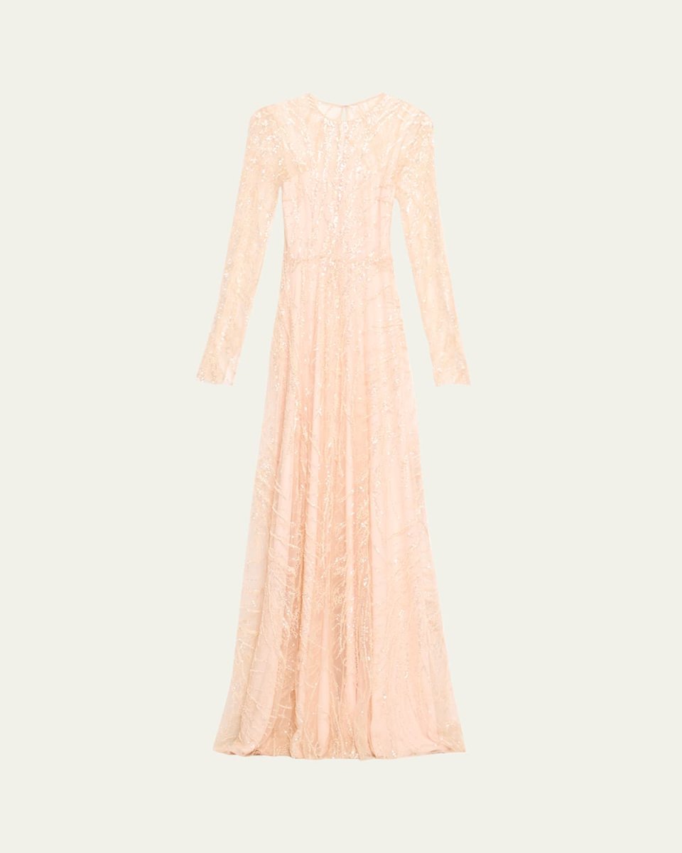 Lace Embellished Gown with Cascading Sleeves