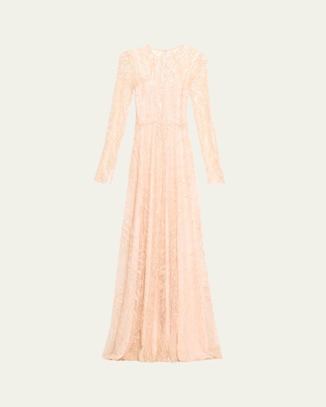 Lace Embellished Gown with Cascading Sleeves