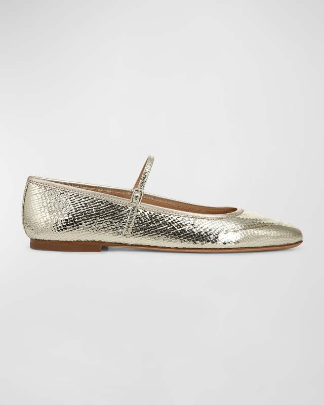 Ellie Snake-Embossed Mary Jane Ballerina Flats