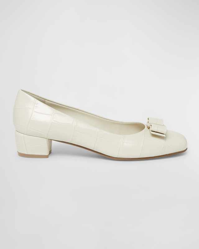 Vara Croco Bow Ballerina Pumps