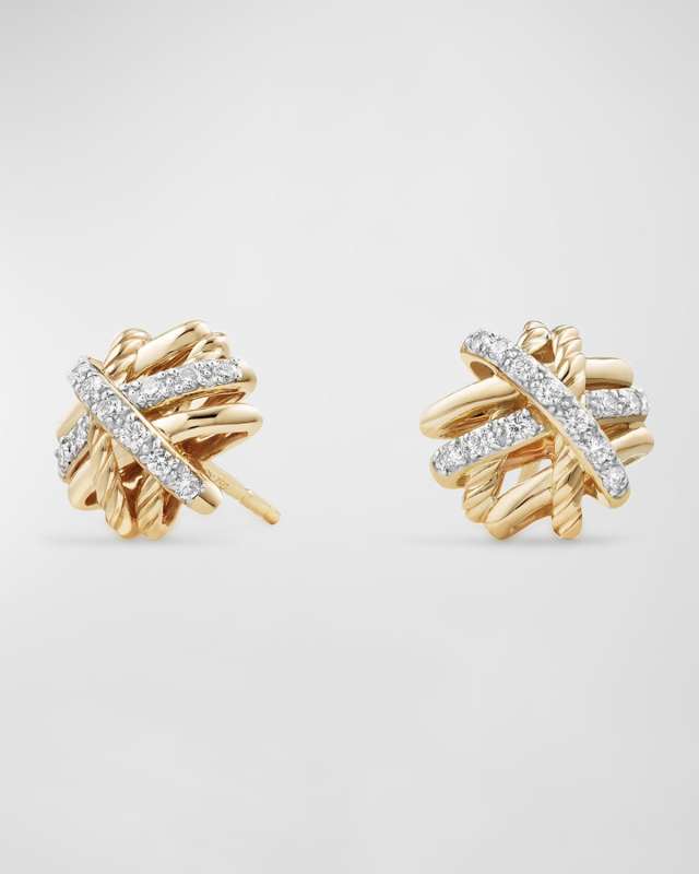 Crossover Earrings with Diamonds in 18K Gold, 11mm