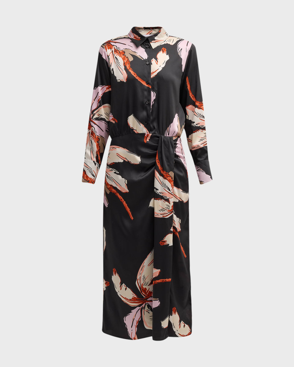 Alghero Draped Floral-Print Midi Shirtdress