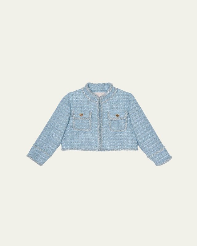 Girl's Aubazine Tweed Embellished Cropped Jacket, Size 12-