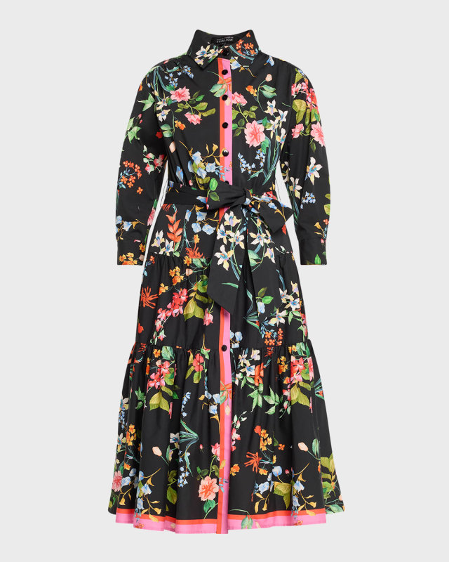 Tiered Floral-Print Midi Shirtdress
