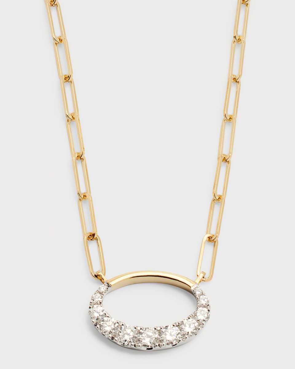 18K Yellow and White Gold Small Oval Diamond Pendant Necklace