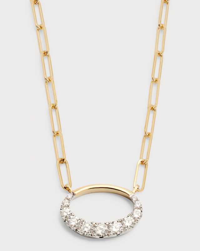 18K Yellow and White Gold Small Oval Diamond Pendant Necklace