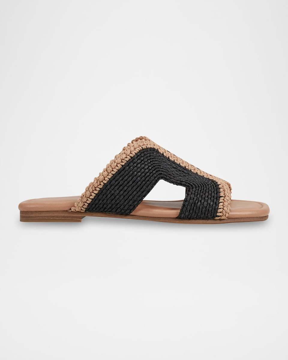 Woven Raffia Flat Slide Sandals