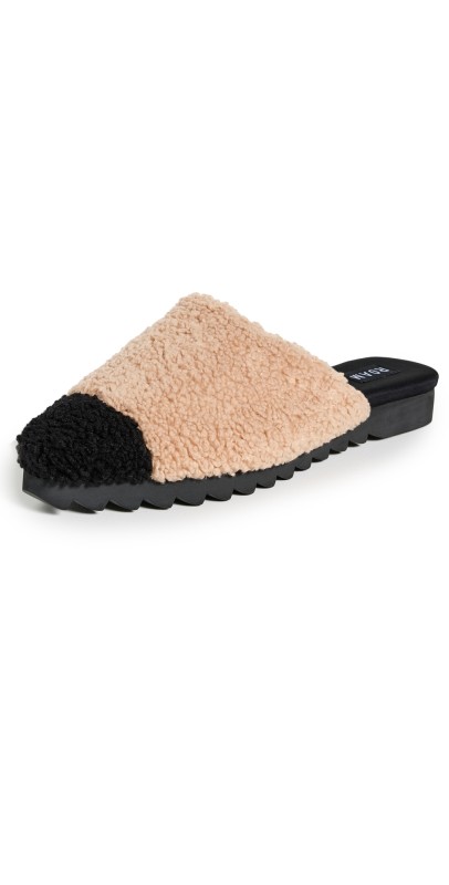 ROAM Fuzzy Cap Mule Slides Beige/Blk