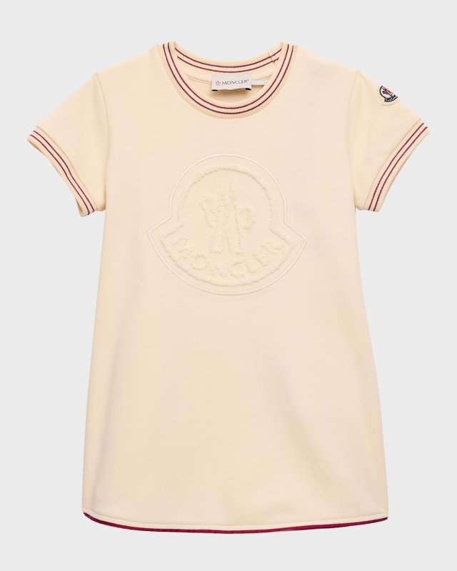 Girl's Embossed Crest Short-Sleeve Fleece Dress, Size 4-
