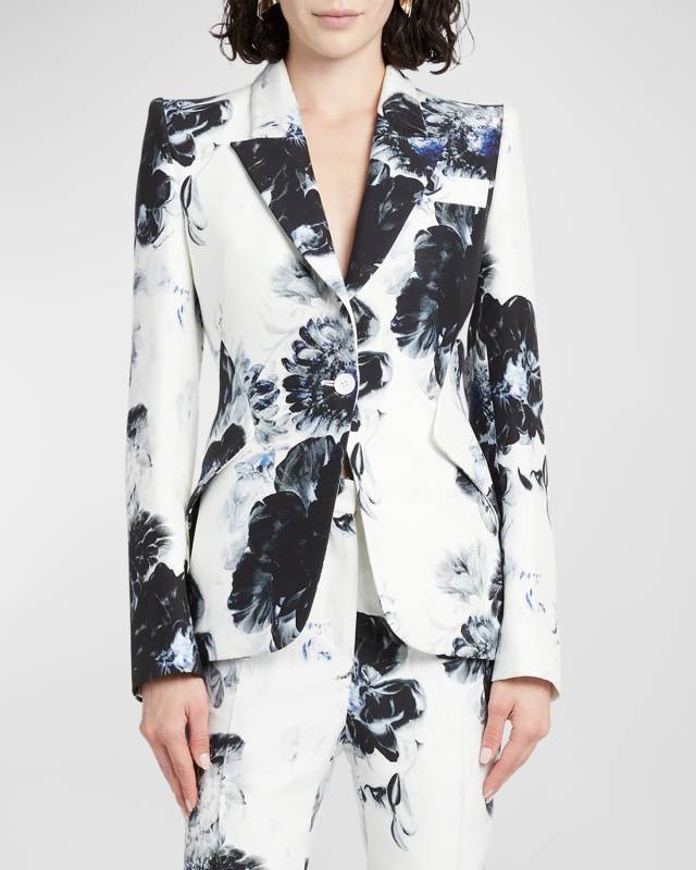 Peak Shoulder X-Ray Floral Print Blazer Jacket
