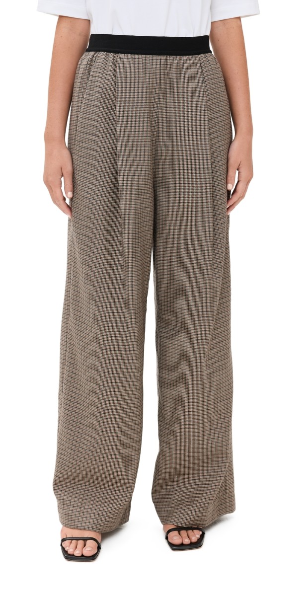 Tibi Thomas Check Marit Pull On Pants Tan Multi