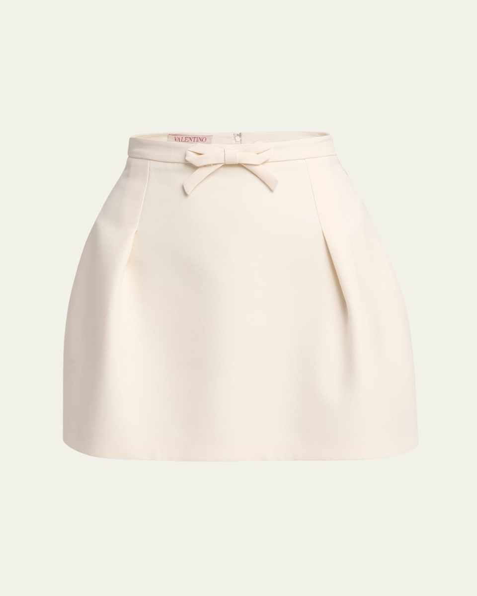 Bow Pintuck Wool Mini Skirt