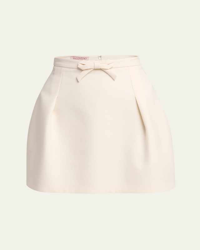 Bow Pintuck Wool Mini Skirt