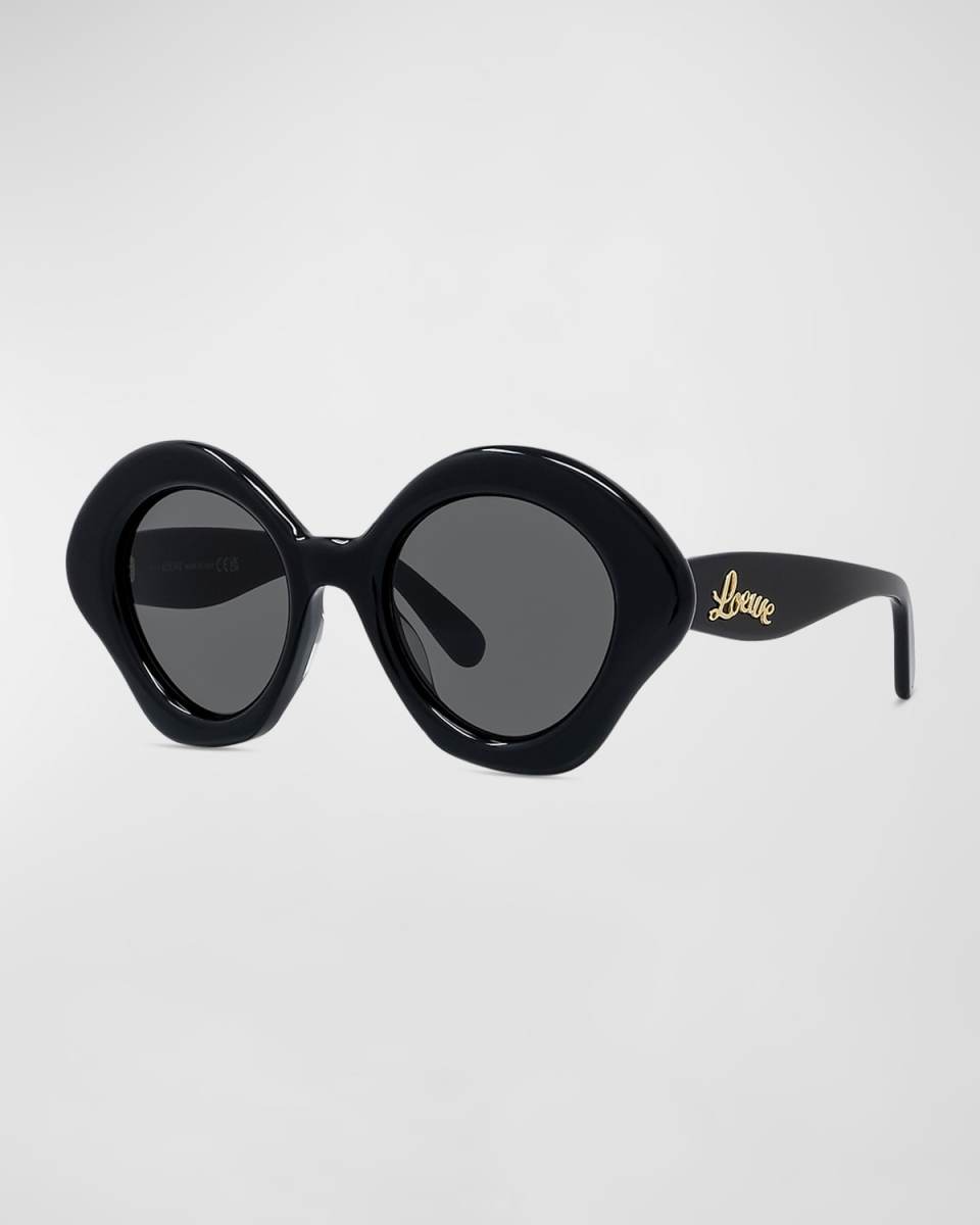 Curved Logo Acetate Round Sunglasses