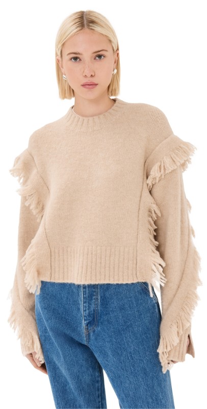 3.1 Phillip Lim Crewneck Sweater with Fringe Trim Praline