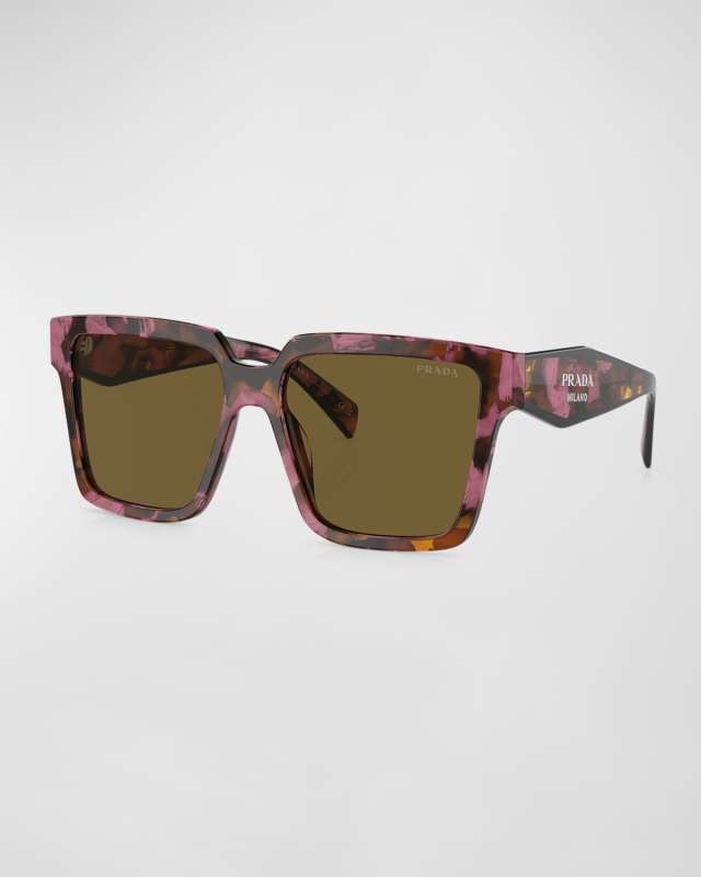 Patterned Acetate & Plastic Square Sunglasses