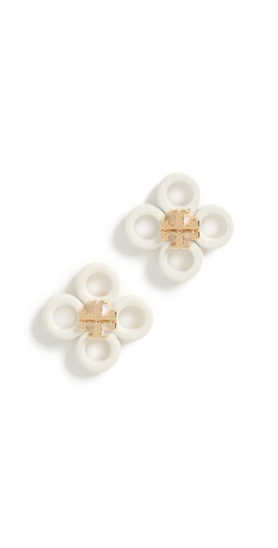 Tory Burch Small Kira Clover Enamel Stud Earrings Tory Gold/New Ivory