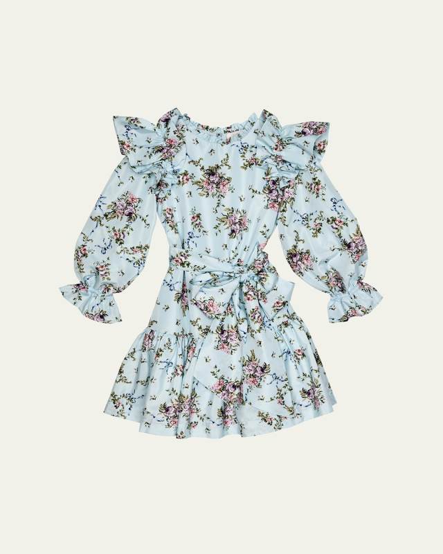 Girl's Belle Floral-Print Frill Dress, Size 12-