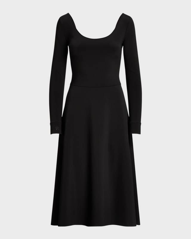Long-Sleeve Scoop-Neck Midi Dress
