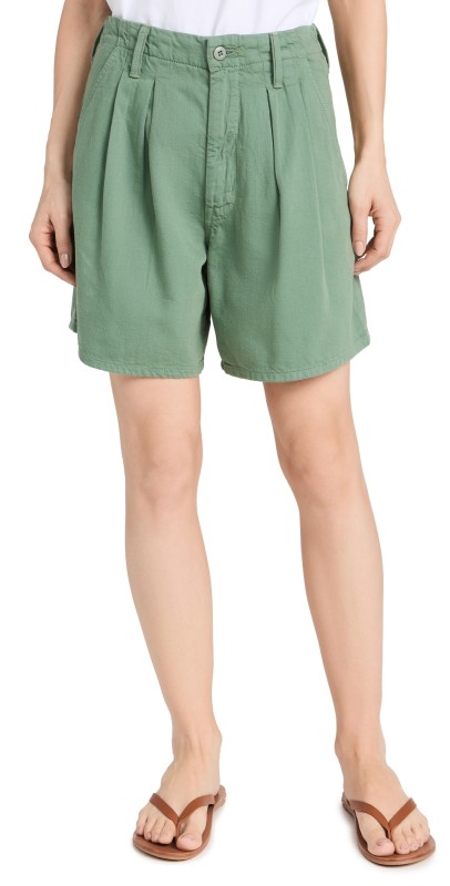 MOTHER The Pleated Chute Prep Shorts Hdg Hedge Green