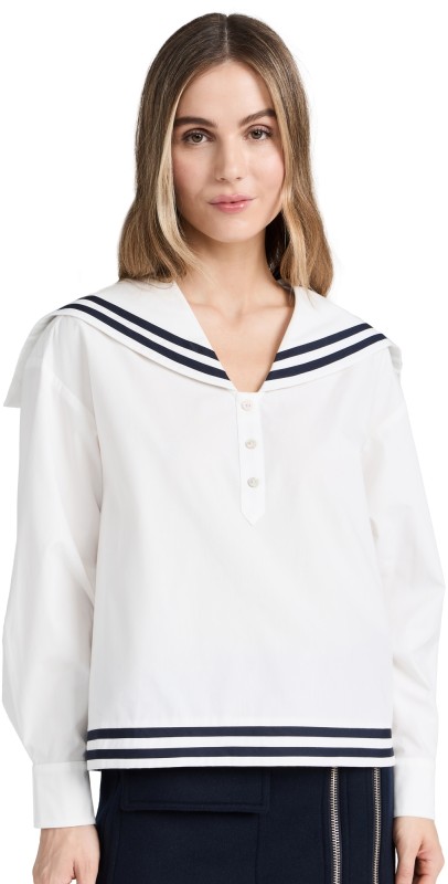 De Loreta Marina Blouse White/Navy