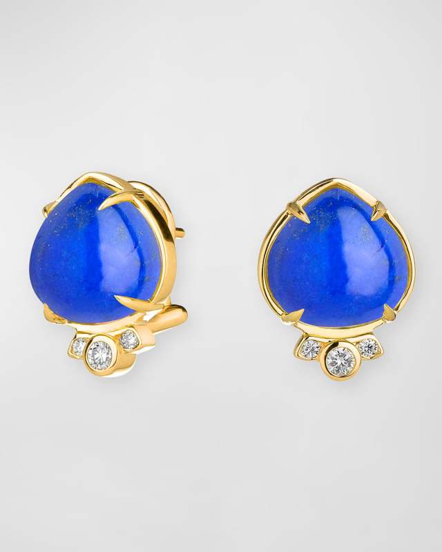 18K Small Cabochon Heart and Diamond Earrings
