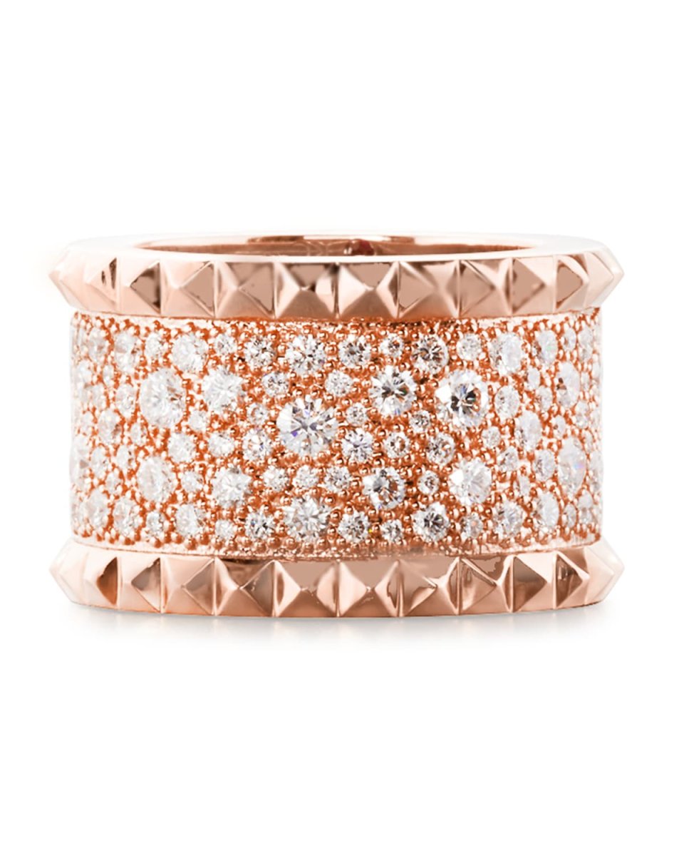 ROCK & DIAMONDS 18K Rose Gold Ring with Diamonds, Size 6.5