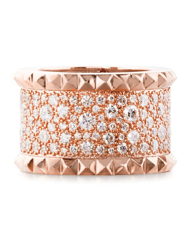 ROCK & DIAMONDS 18K Rose Gold Ring with Diamonds, Size 6.5