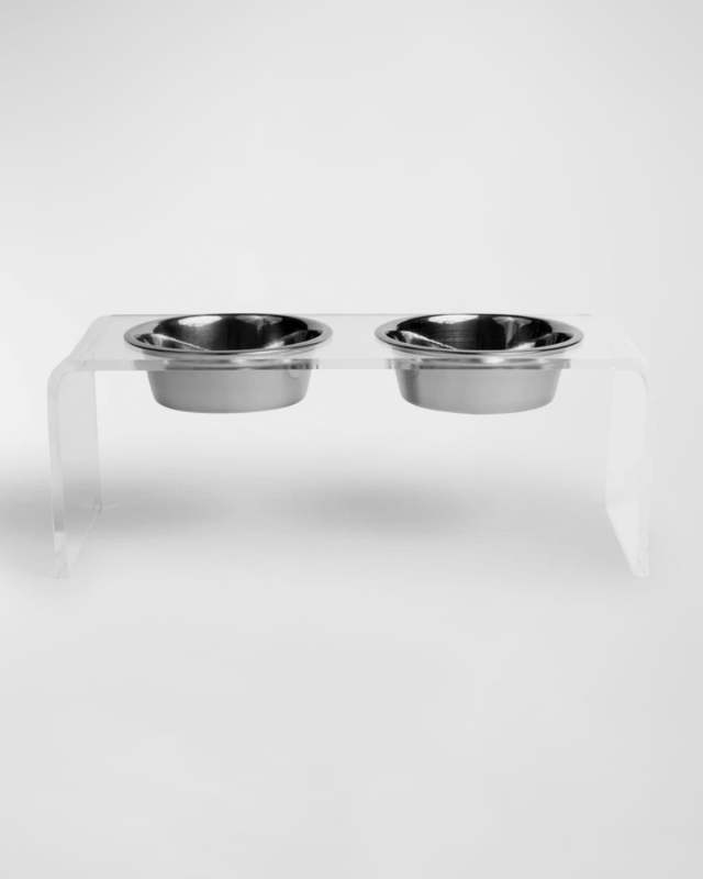 Medium Clear Double Bowl Pet Feeder, 2 Quart