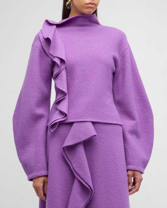 Corinna Ruffled Wool Pullover Sweater