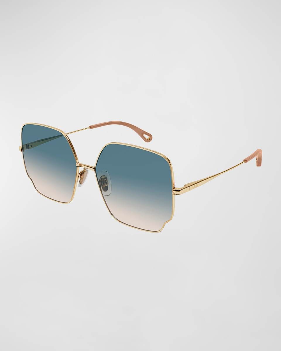 Oversized Geo Rectangle Metal Sunglasses