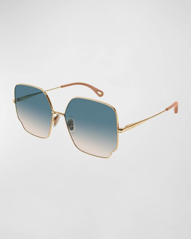Oversized Geo Rectangle Metal Sunglasses