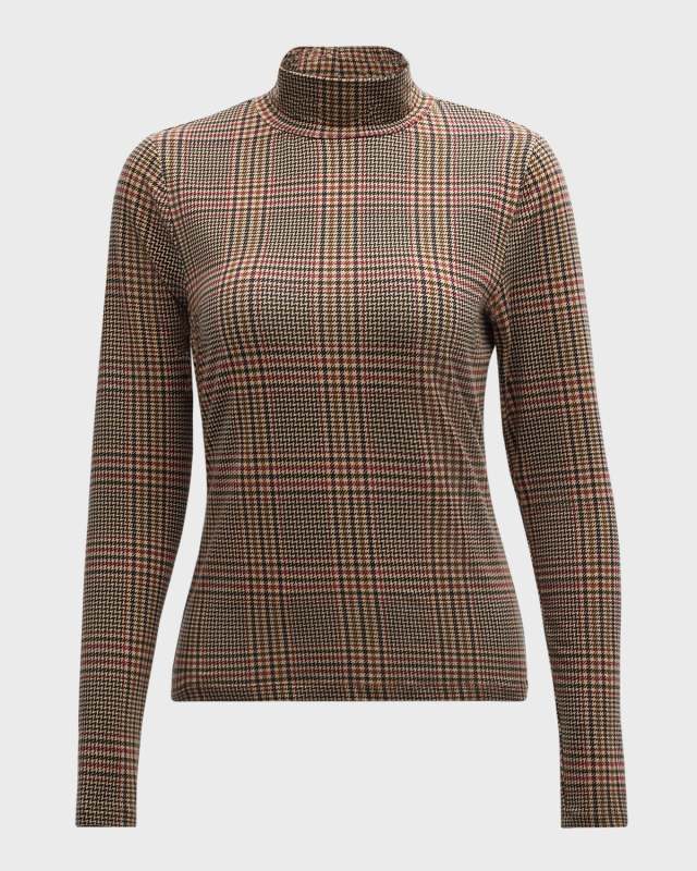 Nate Plaid Mock-Neck Top