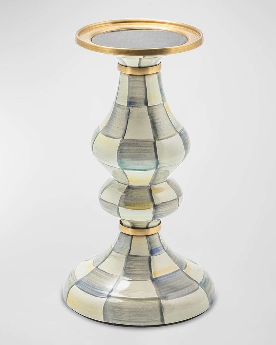 Sterling Check Pillar Candlestick - Medium