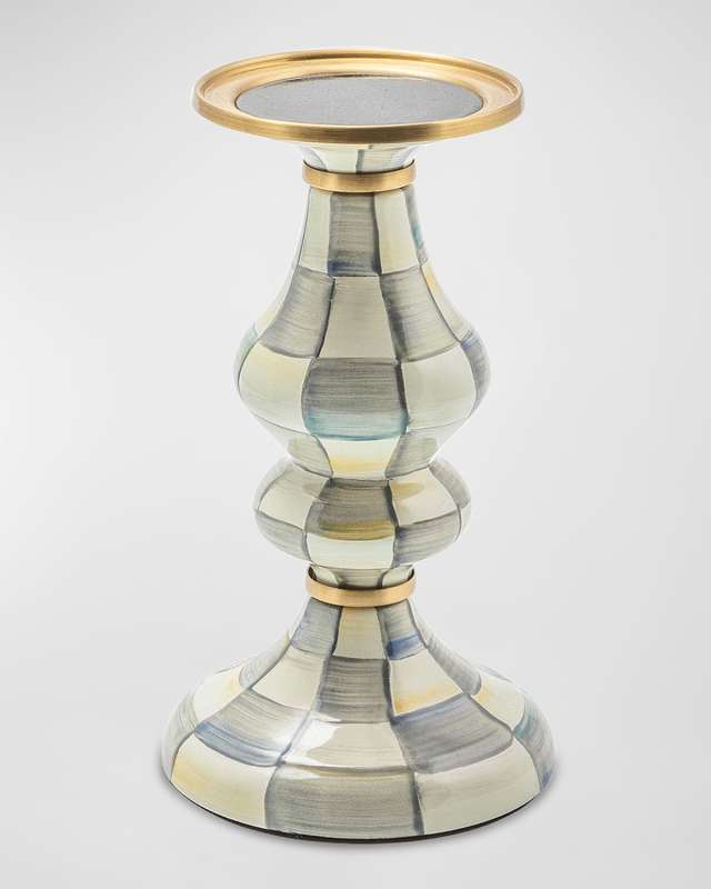 Sterling Check Pillar Candlestick - Medium