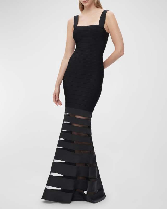 Claudia Striped-Skirt Sleeveless Bandage Gown